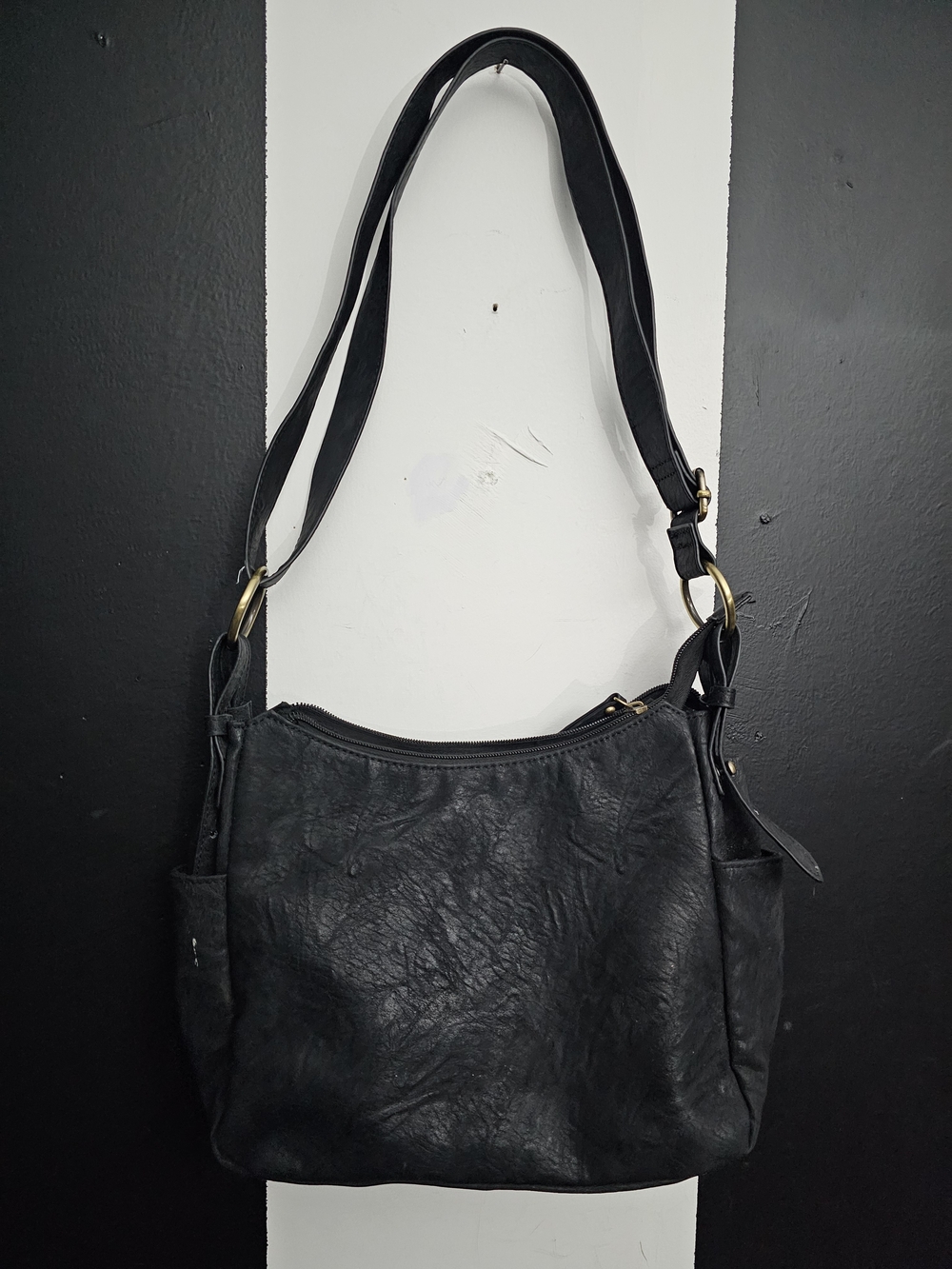 Classic Black Leather-Effect Shoulder Bag
